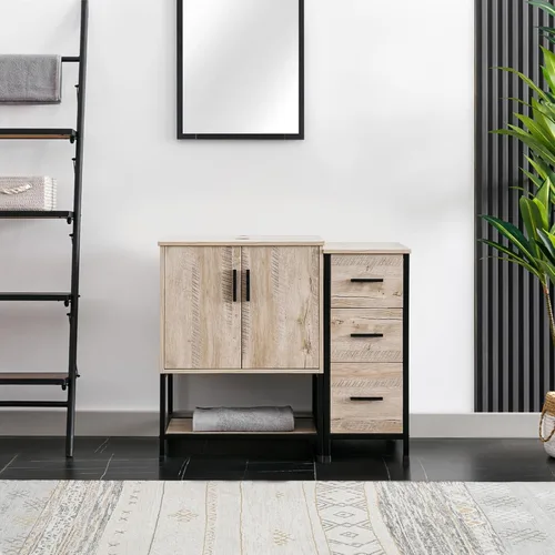 Vista 12 de eclife Lavabo de tocador de baño de 24 pulgadas, gabinete de metal moderno con estante inferior, fregadero azul para barco y grifo de ahorro de agua