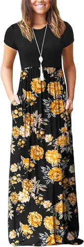 Vista 18 de DEARCASE - Vestido Maxi para Mujer de Manga Corta, Casual de Verano, Holgado, Liso, Cómodo, Vestidos Largos con Bolsillos 1-negro