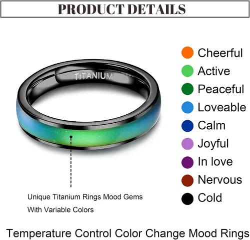 Vista 3 de ADRAMATA Anillo de humor negro para hombres y mujeres, anillos de titanio de 0.157 pulgadas, anillos de eternidad, anillos de pulgar de moda