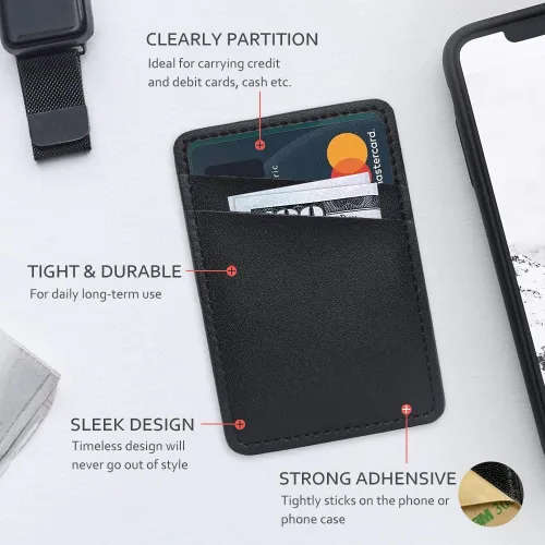 Vista 2 de Cartera de cuero para teléfono, soporte adhesivo para tarjetas de crédito para funda de teléfono, compatible con iPhone, Samsung, Android y todos