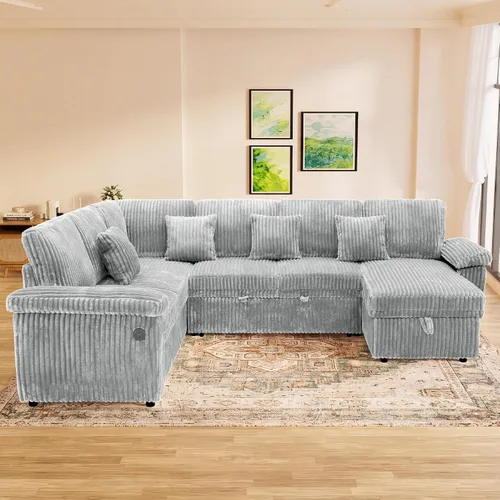 Vista 2 de Sofá cama modular modular con cama extraíble, 104 pulgadas en forma de U de 7 asientos, sofás seccionales para sala de estar, cómodo sofá cama
