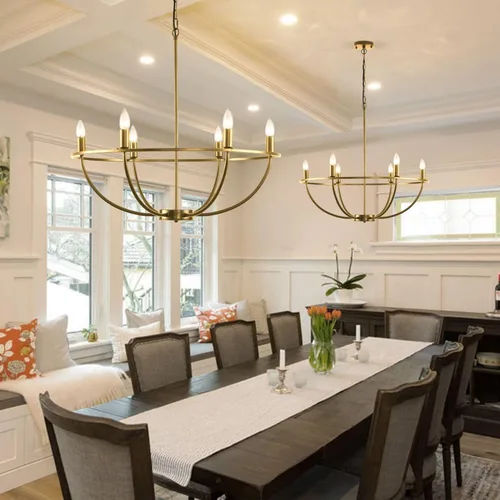 Vista 3 de WJShome Lámpara de araña dorada Granja: Candelabros modernos de 6 luces para comedor, iluminación industrial rústica de isla de cocina, para sala