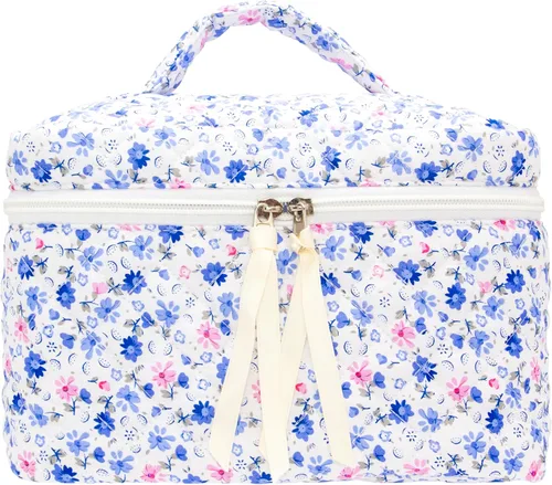 Vista 19 de PAZIMIIK - Bolsa de maquillaje de algodón para mujer, grande, acolchada para viaje, Rosa (Bow Pink), Vintage