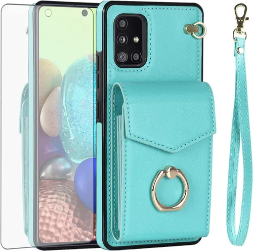 Vista 7 de Asuwish Funda de teléfono para Samsung Galaxy A71 5G con protector de pantalla de vidrio templado y soporte de anillo de bloqueo RFID, soporte