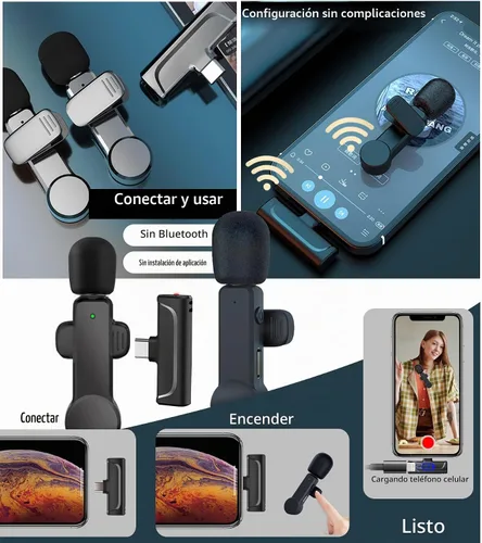 Vista 5 de NPTCL Paquete de 2 micrófonos Lavalier USB C inalámbrico Lav Mic para teléfono Android Cancelación de ruido Mini micrófono de solapa tipo C