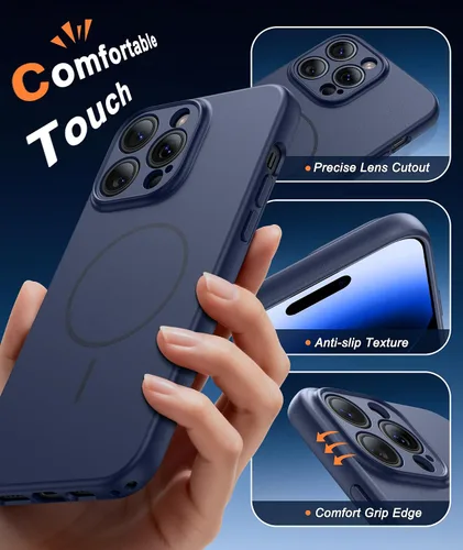 Vista 5 de FNTCASE Funda para iPhone 14 Pro Max color azul: [compatible con Magsafe] Funda magnética mate sólida con [protección completa de la cámara]