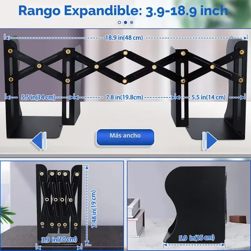 Vista 6 de Extremo de libro resistente para sostener libros, sujetalibros ajustable para estantes, organizador de libros decorativo para escritorio, resistente
