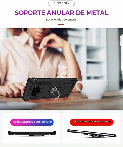 Vista 3 de Androgate Funda para Galaxy Note 9 con protector de pantalla de PET 3D, soporte de anillo de grado militar, soporte para automóvil, prueba de caídas