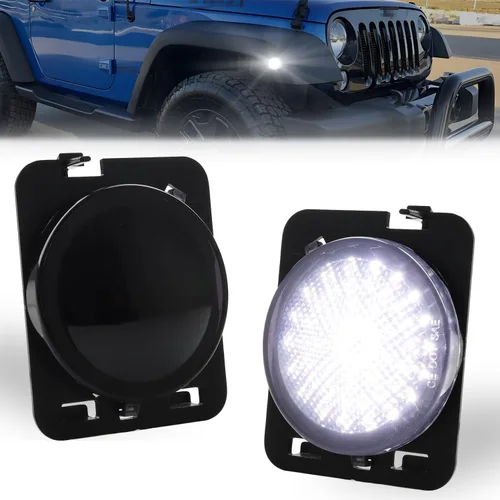 Vista 10 de Luces LED secuenciales de marcador lateral para guardabarros delanteros para J-e-e-p Wrangler JK 2007-2019, lámparas de marcador de parachoques