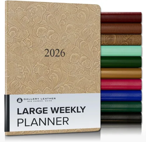 Vista 140 de Gallery Leather Planificador Semanal y Mensual Grande 2025-2026, Calendario Planificador y Cuaderno Elegantemente Encuadernado con Elegantes Bordes