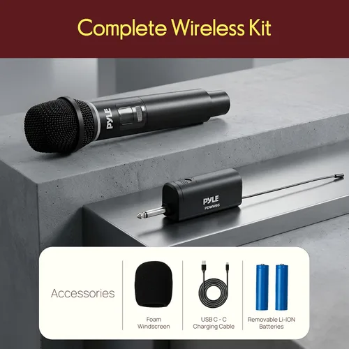 Vista 7 de Pyle Sistema de micrófono USB profesional, micrófono portátil dinámico de 16 canales con sonido claro de largo alcance, micrófono inalámbrico