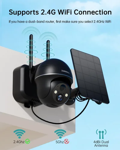 Vista 4 de Cámaras de seguridad ZUMIMALL inalámbricas para exteriores - 2 paquetes, cámara inalámbrica para exteriores con vista de 360°, alimentación solar