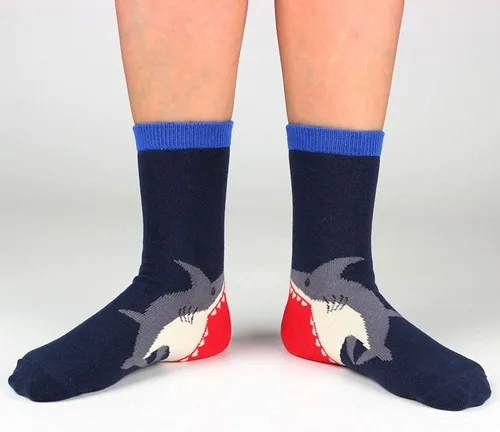 Vista 2 de COTTON DAY Kids Boys Fun Novelty Crew Socks Colorful Pattern Design Shark Scull Robot
