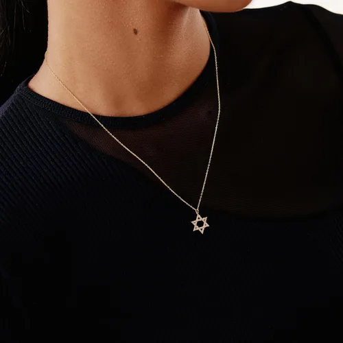 Vista 4 de Collar con diamantes de oro macizo de 14 quilates con estrella de David para mujer, collar con dije de estrella de diamante de oro real de 14