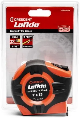Vista 3 de Crescent Lufkin Cinta Métrica de 1" x 25' Serie P1000 Hi-Viz® Naranja de Ingeniero Hoja Amarilla Revestida A4 con Retorno Automático - PHV1425DN