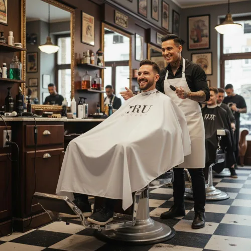 Vista 5 de TRU BARBER Capa de corte de peluquería, ligera e impermeable, capa de salón profesional con cierre a presión, capa de peluquería, capa