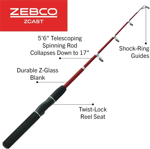 Vista 2 de Zebco Z-Cast - Caña de pescar giratoria duradera con vidrio Z, cómoda asa de caña de EVA, guías de anillo de choque, potencia media