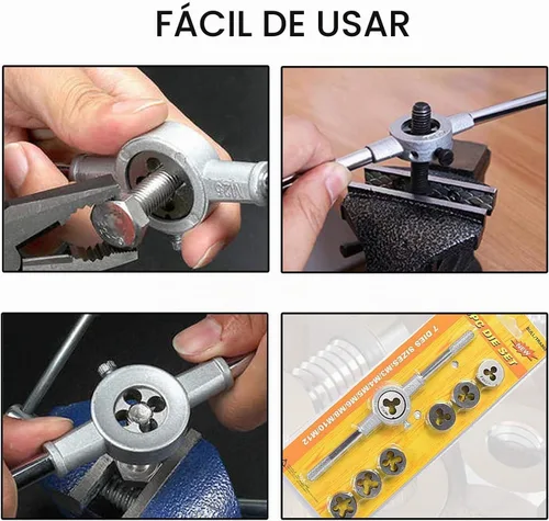 Vista 4 de JONMON Juego de 8 troqueles métricos, troquel de tornillo y soporte de llave ajustable con troqueles M3-M12, roscado y reenhebrado, corte