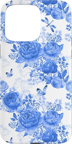 Vista 31 de Funda para iPhone 16 French Country Floral Azul Blanco Toile Grandmillennial Roses