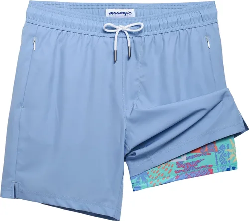Vista 28 de maamgic Traje de Baño para Hombre 2 en 1, Pantalones Cortos de Natación de 17.8 cm para Hombre, Trajes de Baño, Pantalones Cortos de Tabla