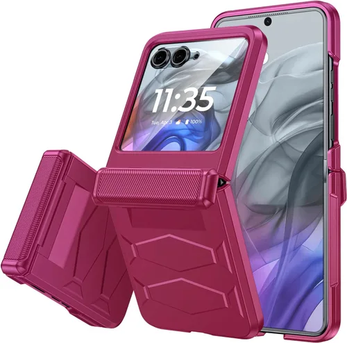 Vista 30 de Vizvera para Motorola Razr 2024 - Funda con tapa con bisagra, protector de pantalla incorporado, a prueba de golpes, funda todo en uno para Negro