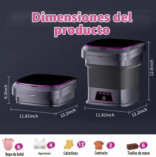 Vista 2 de Mini lavadora portátil de 16 litros, mini lavadora plegable con cesta secadora giratoria, 3 modos de lavado para cargas pequeñas
