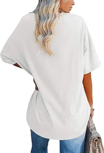 Vista 35 de Aoang Camisetas gráficas de gran tamaño para mujer, cuello redondo, manga corta, blusa