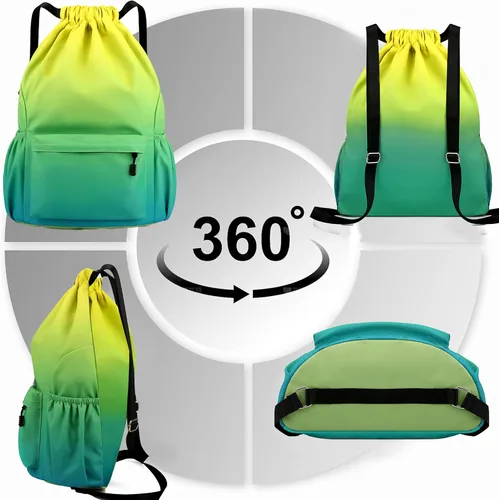 Vista 6 de Mochila con cordón para mujer, bolsa de gimnasio con cordón, resistente al agua, pequeña bolsa de cincha