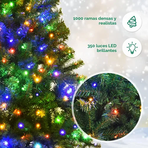 Vista 3 de DREAMADE Árbol de Navidad preiluminado de 6 pies, árbol de Navidad con 1000 ramas de PVC, 350 luces LED de doble color preencordadas, 11 modos