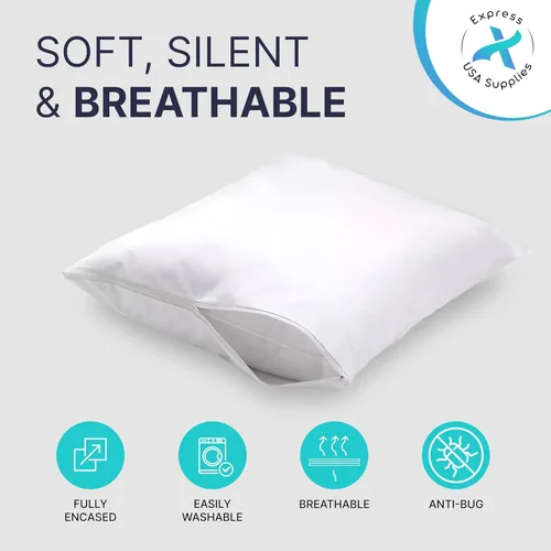 Vista 6 de Juego de 4 protectores de almohada impermeables estándar/Queen, equilibrio de temperatura, recomendado por alergólogos, protectores transpirables