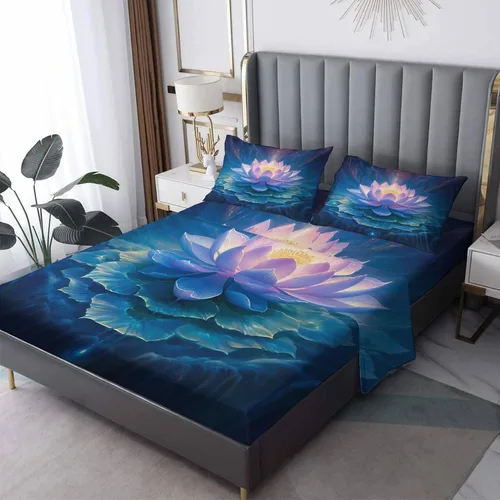 Vista 8 de Lotus Sábanas tamaño individual – Sábanas de cama de flor de loto, microfibra suave, bolsillo profundo, sábanas y fundas de almohada sin arrugas, 3
