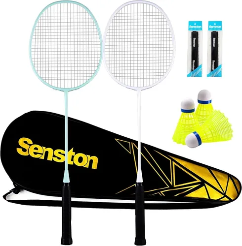 Vista 10 de Senston Juego de 4 raquetas de bádminton profesionales, fibra de carbono, 6 volantes, 4 agarres y bolsa para juegos de patio trasero 3.17 oz