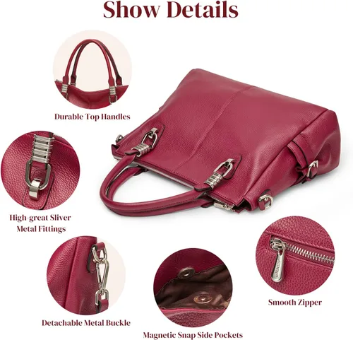 Vista 5 de S-ZONE bandolera con manija de cuero auténtico clásica para mujer, cartera para mujer