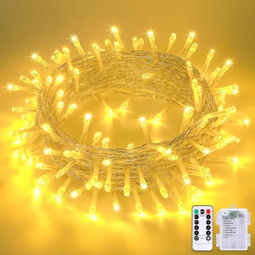 Vista 31 de JMEXSUSS Luces de Navidad multicolor que funcionan con pilas con 8 modos de control remoto, impermeables, 33 pies, 100 luces LED de Navidad