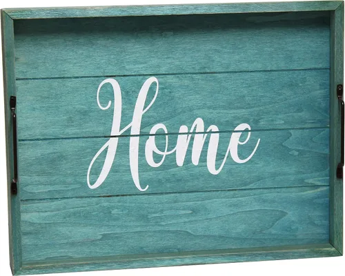 Vista 14 de Elegant Designs HG2013-GBL Bandeja de Servir Redonda de Madera Decorativa de Navidad de 13.75'' con Asas, Verde Believe Lavado verde "Believe