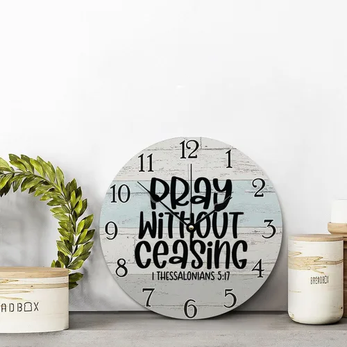 Vista 2 de Reloj de pared con versículo bíblico, arte religioso, reloj de madera, texto inspirador cristiano, reloj de madera rústico personalizado para ella