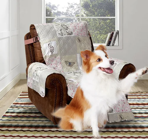 Vista 37 de Brilliant Sunshine Blue Toile Funda Acolchada con Quilted para Silla, 23 pulgadas de Ancho de Asiento, Protector de Muebles Antideslizante, Correa