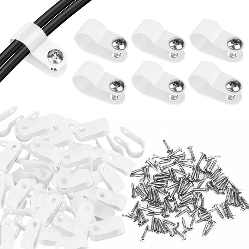 Vista 11 de VIPMOON 100 abrazaderas de cable tipo R de 1/2 pulgada, clips de plástico de nailon con tornillos, sujetadores de cable de montaje para gestión