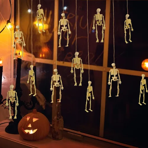 Vista 5 de FINGOOO Mini figuras de esqueleto, 12 piezas de esqueletos pequeños de 6 pulgadas, decoraciones de Halloween para manualidades, accesorios de casa
