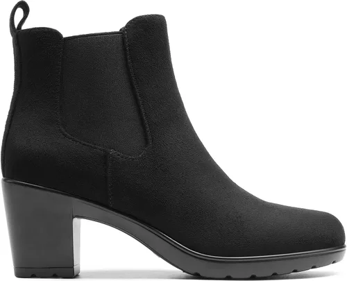 Vista 2 de DREAM PAIRS Botines de tacón bajo y grueso para mujer, con puntera de almendra, para otoño, botas cortas