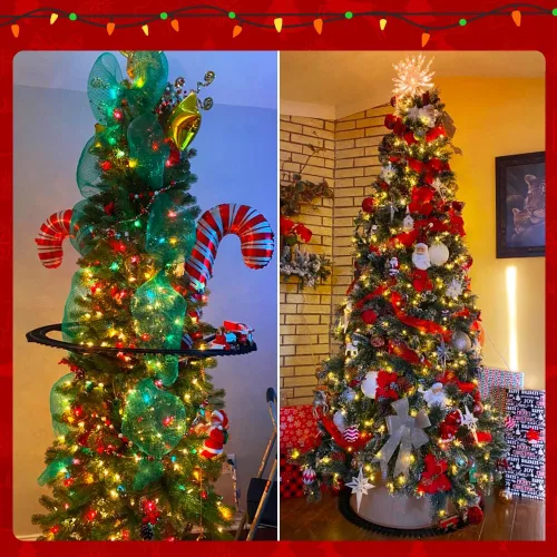 Vista 6 de 3 rollos de cinta de malla para coronas, 6 pulgadas x 30 pies cada rollo de rollos de malla de polideco rojo, verde y blanco, cinta de Navidad