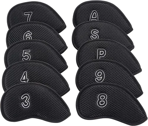 Vista 2 de 10 unids/pack nuevo Meshy Golf Iron Covers Set Golf Club Head Cover Fit Most Irons Iron Head Covers, With Numbers, Soft, Thick, Breathable, Fit