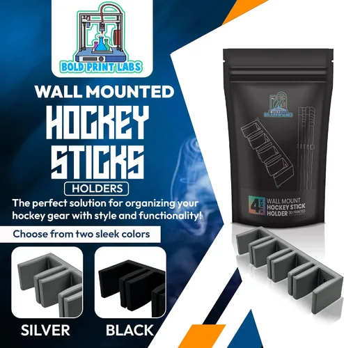 Vista 3 de Soporte de pared para palos de hockey Organizador de palos de hockey sobre hielo (negro, soporte de pared de 3 palos)