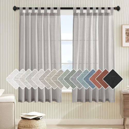Vista 53 de Cortinas de lino para sala de estar, decoración para el hogar, con pestaña superior, privacidad añadida, ahorro de energía, filtro de luz