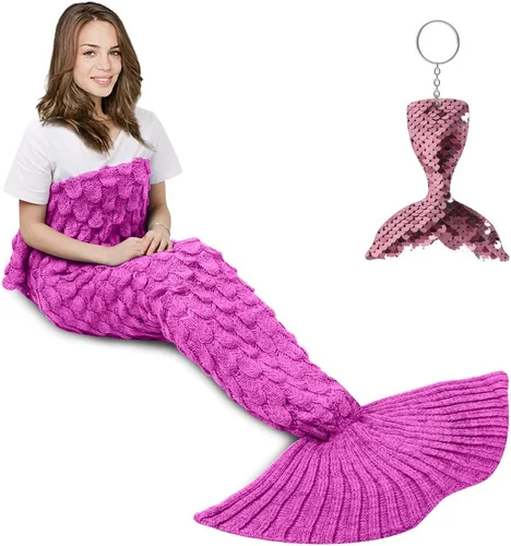 Vista 12 de AmyHomie Manta de cola de sirena, manta suave para niños, saco de dormir de sirena de ganchillo, regalo de sirena para niñas