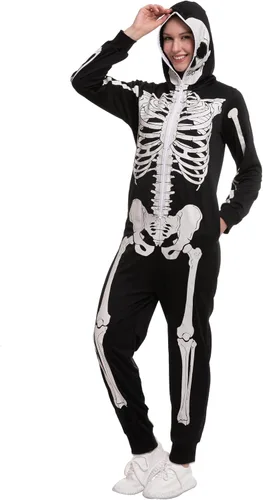 Vista 3 de Spooktacular Creations Mono de pijama de esqueleto para adultos mujeres y hombres disfraz de Halloween truco o trato fiesta temática XXL