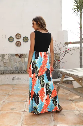Vista 6 de BLUETIME - Vestido largo de verano, sin mangas, con estampado floral, estilo bohemio, para mujer (S-3XL)
