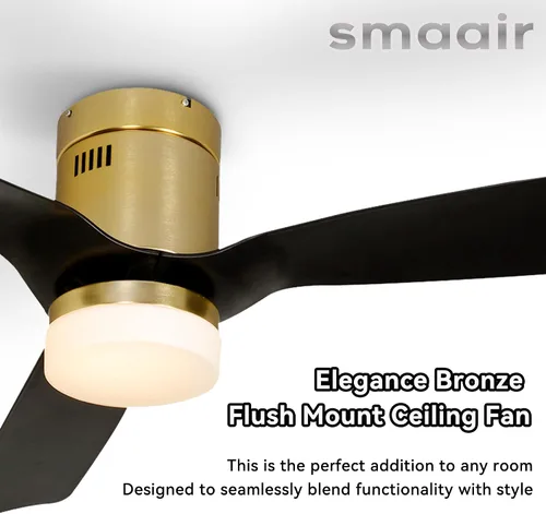 Vista 6 de SMAAIR Ventilador de techo inteligente negro de 52 pulgadas con luces y motor de CC de 10 velocidades con control remoto, control de aplicación