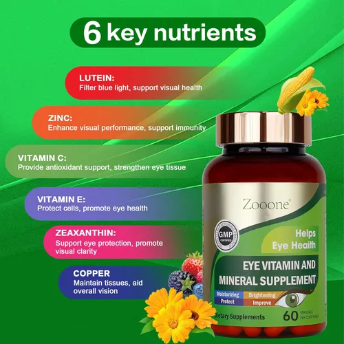 Vista 4 de zooone - Suplemento nutricional de 60 vitaminas para ojos de luteína para salud macular y soporte para ojos secos, contiene luteína, zinc, vitaminas