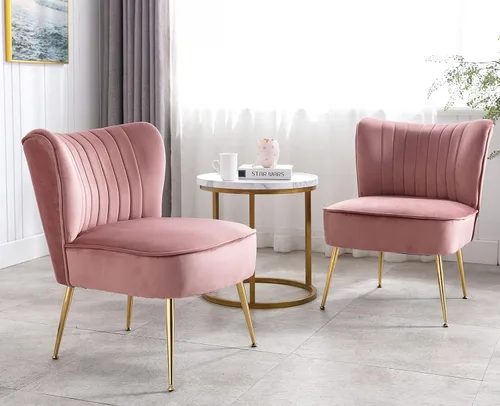 Vista 12 de Shunzhi Juego de 2 sillas decorativas de terciopelo negro con patas doradas, sillas laterales tapizadas modernas de mediados de siglo